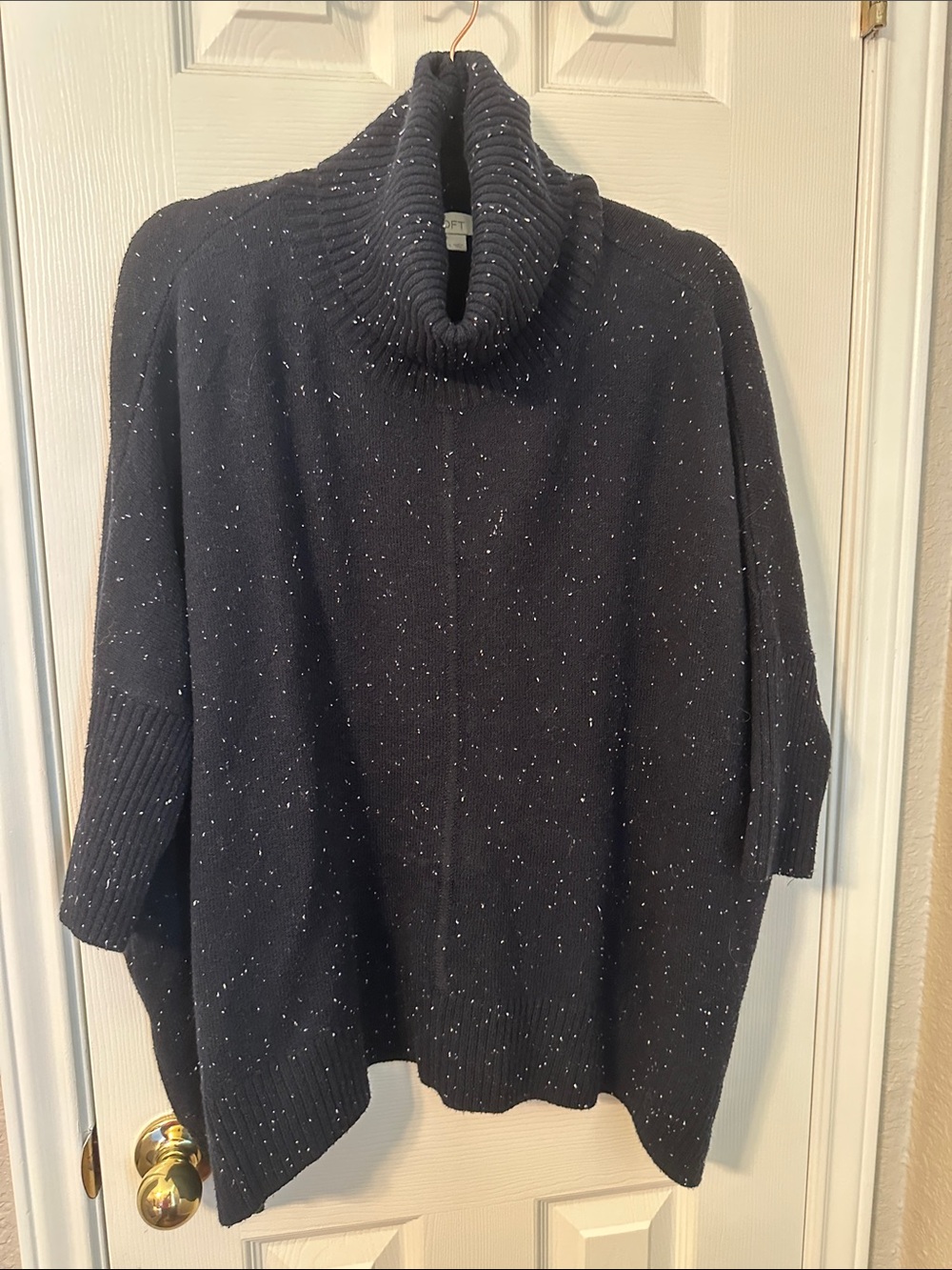 LOFT Navy Speckle Cowl Neck Poncho Sweater